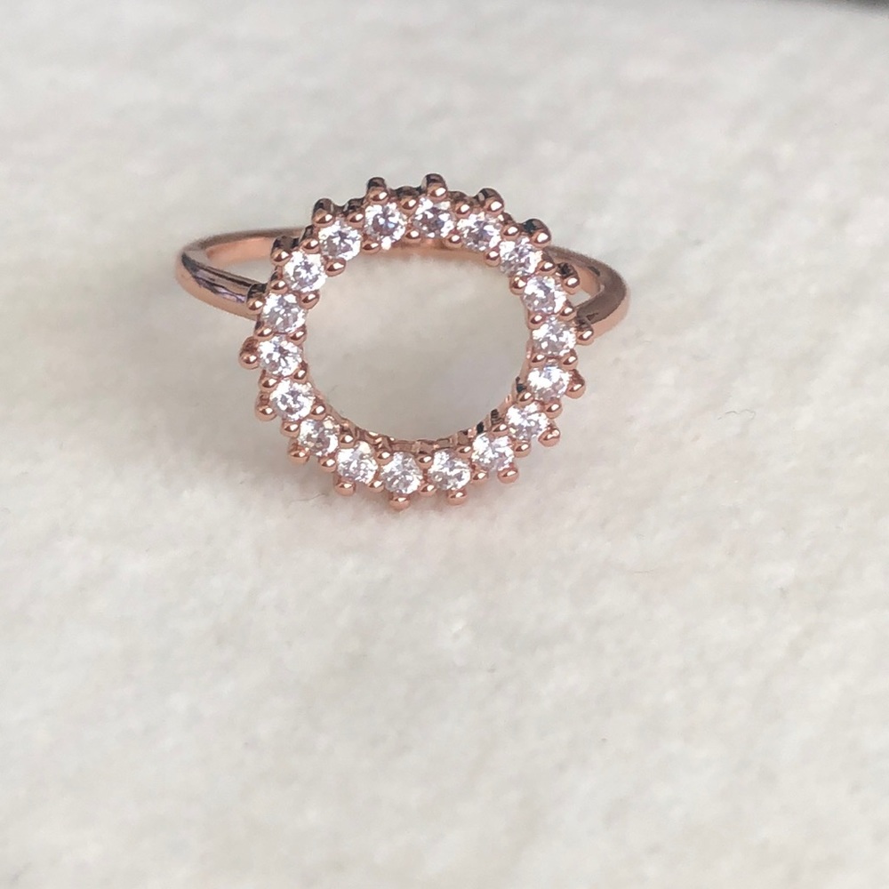 Rose Gold Open Circle Infinity White Sapphire Ring - Picture 2 of 8
